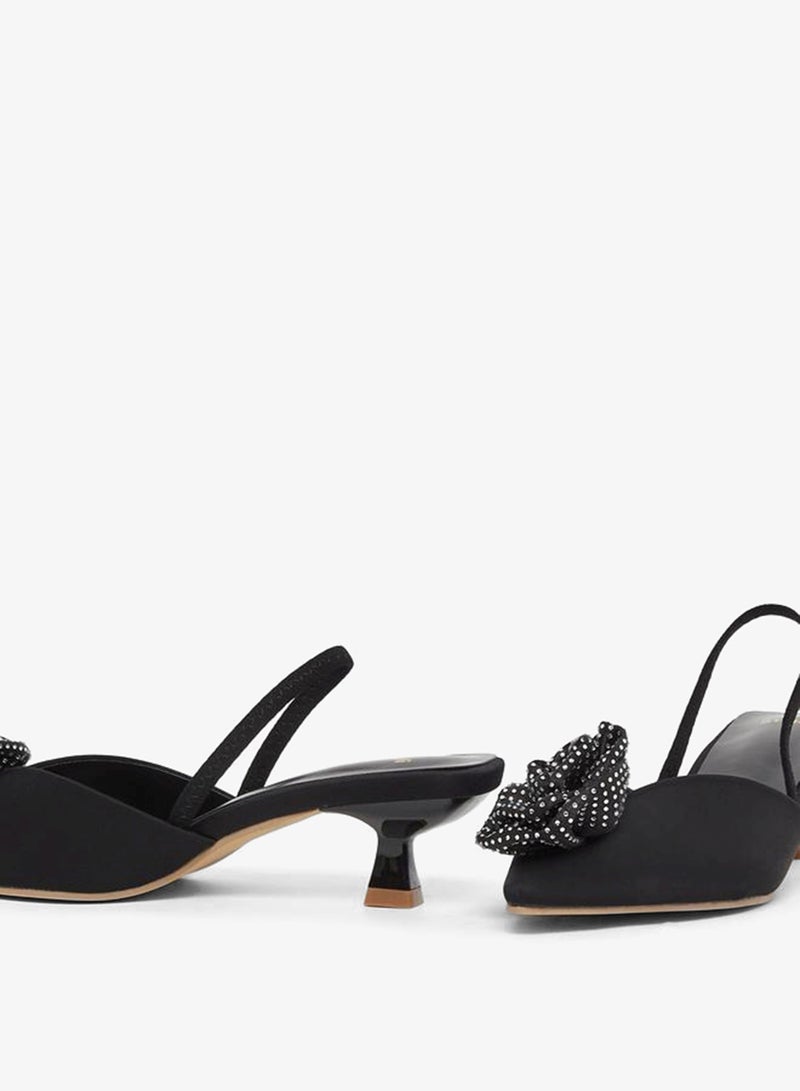 Styli Rose Flower Detail Slingback Kitten Heel Shoes - Image 3