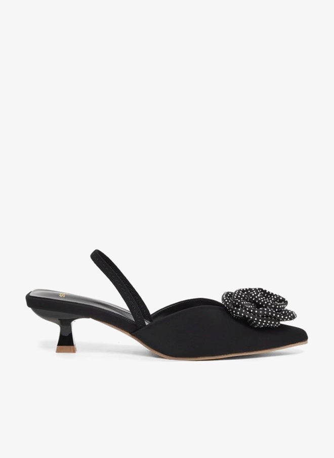 Styli Rose Flower Detail Slingback Kitten Heel Shoes - Image 1