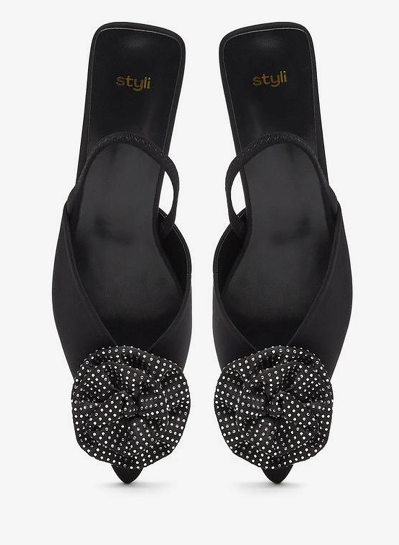 Styli Rose Flower Detail Slingback Kitten Heel Shoes - Image 5
