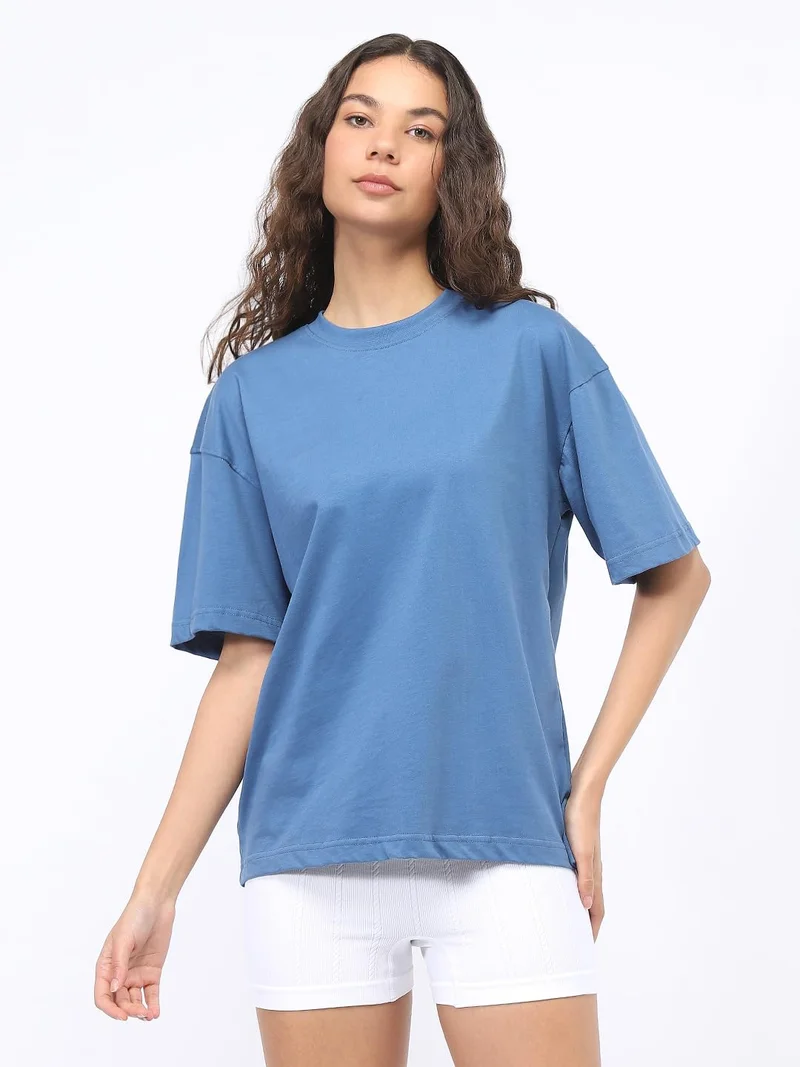 NOBERO Women's Blue Oversized T-Shirt