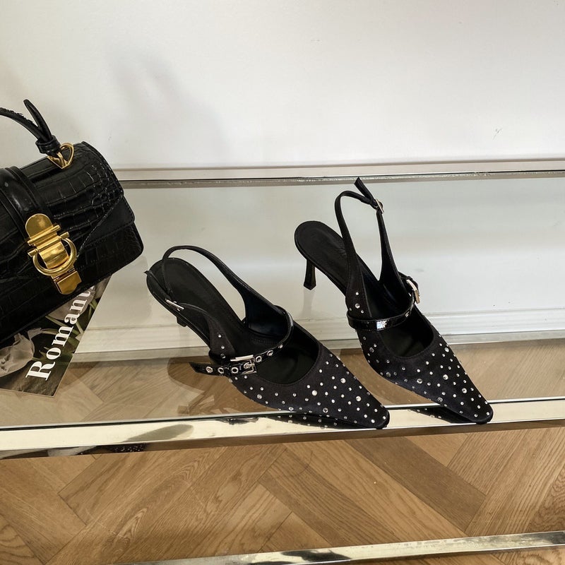 【Tax Not Included】 Style Rhinestone High-Heeled Closed-Toe Sandals And Flats - Image 1