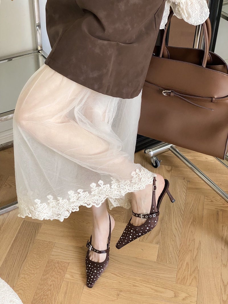 【Tax Not Included】 Style Rhinestone High-Heeled Closed-Toe Sandals And Flats - Image 5