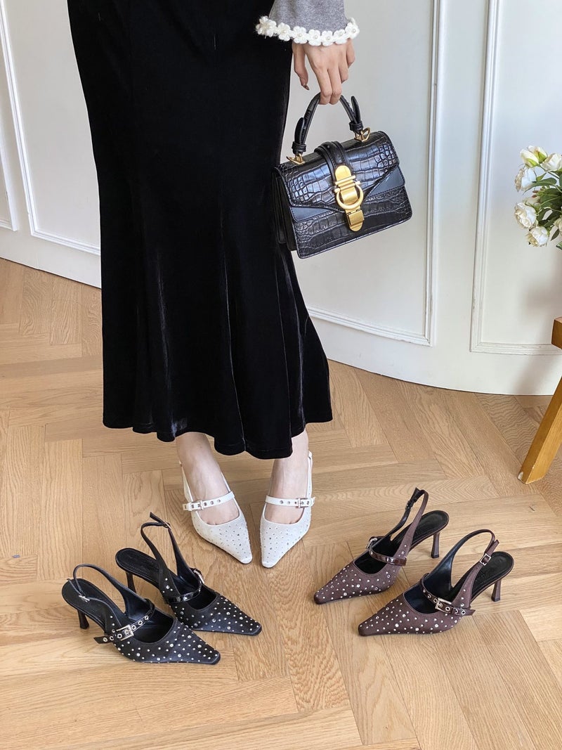 【Tax Not Included】 Style Rhinestone High-Heeled Closed-Toe Sandals And Flats - Image 2