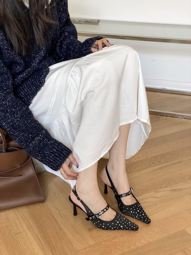 【Tax Not Included】 Style Rhinestone High-Heeled Closed-Toe Sandals And Flats - Image 3