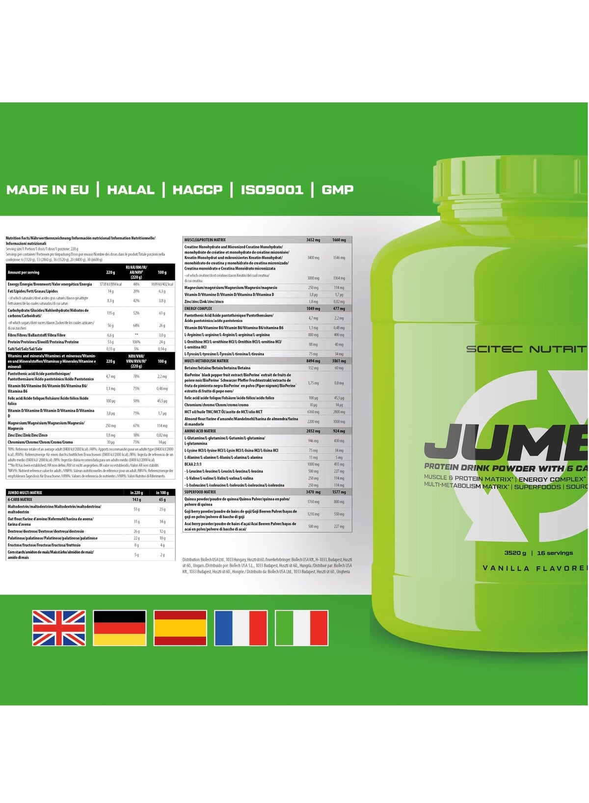 Jumbo Protein Drink Powder With 6 Carbohydrates, Vanilla Flavored, 16 Servings