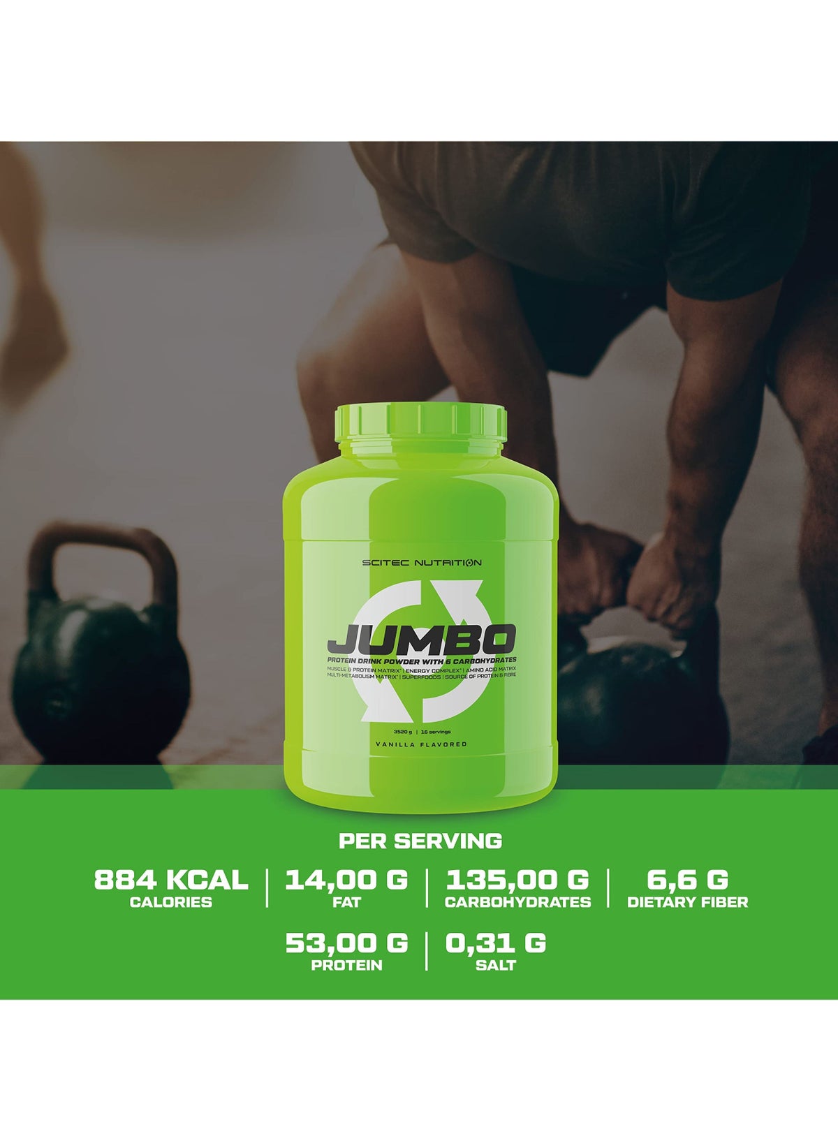 Jumbo Protein Drink Powder With 6 Carbohydrates, Vanilla Flavored, 16 Servings