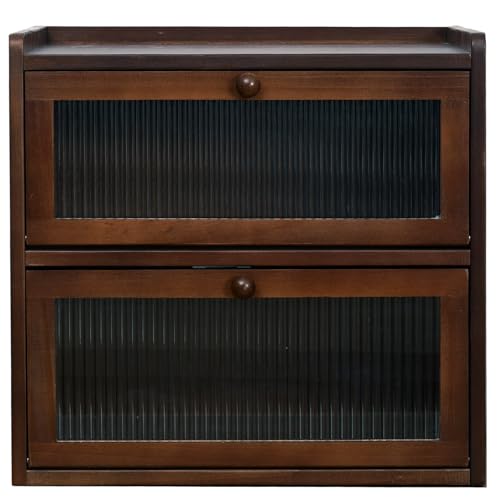 FDHUIJIA Double 2 Layer Large Bread Box for Kitchen Counter, Wooden Bread Storage Container Organizer Holder with Acrylic Window (brown) - Image 1