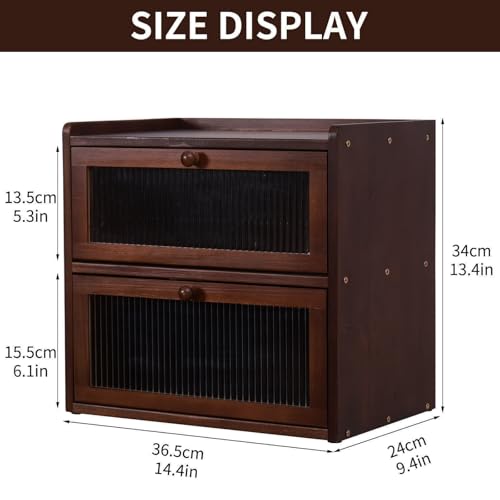 FDHUIJIA Double 2 Layer Large Bread Box for Kitchen Counter, Wooden Bread Storage Container Organizer Holder with Acrylic Window (brown) - Image 2