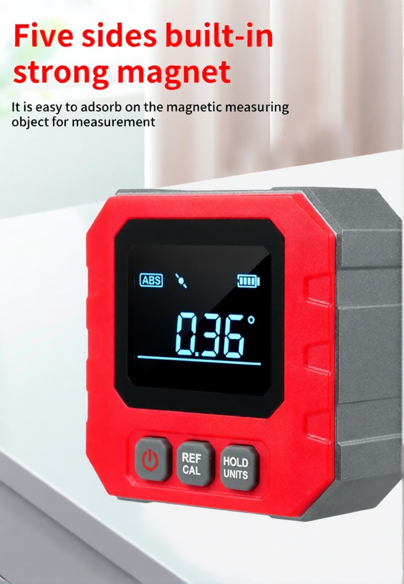 4*90° Portable Digital Inclinometer Backlight Digital Protractor Slope Meter Digital Angle Ruler Five-side Magnetics Multifunctional Protractor with Data Hold Function - Image 3