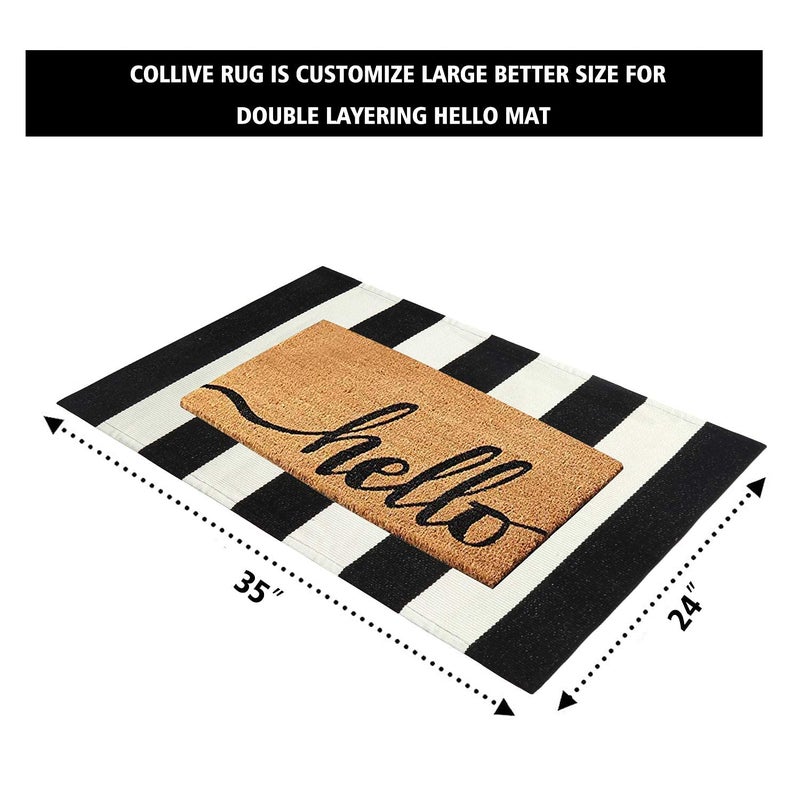 Collive سجادة أبيض وأسود مخططة في الهواء الطلق 24 "× 35" "أمامية قابلة للغسل باب عيد الميلاد القطن منسوجة مزرعة مزرعة الأمامية سجادة السجادة سجادة الطبقات الطبقات في الهواء الطلق للمدخل/المطبخ - Image 2