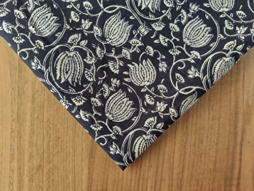 AVKA Studio Hand Block Print Fabric by The Yard - PRECUT 1 Yard 42 Inch Width - 100% Cotton Material - Black and Cream Floral Pattern - Light Weight Indian Cloth for Making Summer Dress Tops Project - Image 2