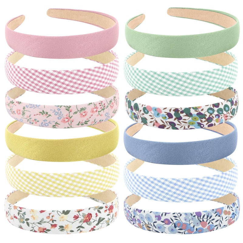 Wecoe 12pcs Headbands for Women Girls Summer Flower Floral Plain Checked Plaid Printed Headbands Hairbands Diy Costume Hair Accessories Women Girls Diademas Coreanas Para Mujer Gifts - Image 1