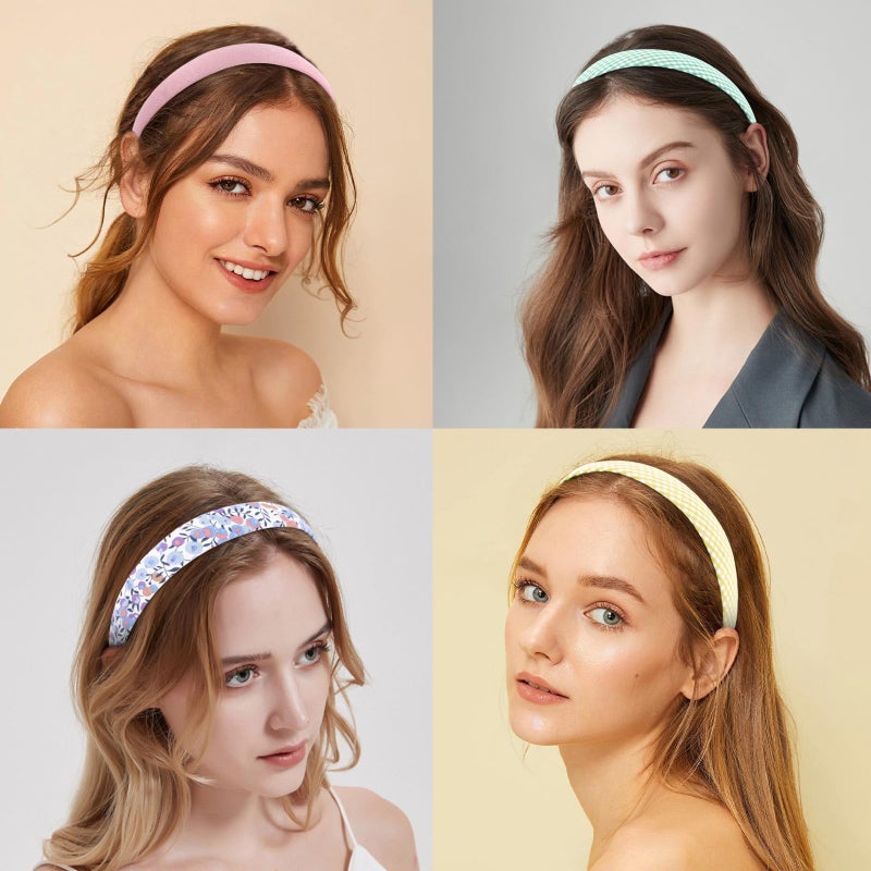 Wecoe 12pcs Headbands for Women Girls Summer Flower Floral Plain Checked Plaid Printed Headbands Hairbands Diy Costume Hair Accessories Women Girls Diademas Coreanas Para Mujer Gifts - Image 2