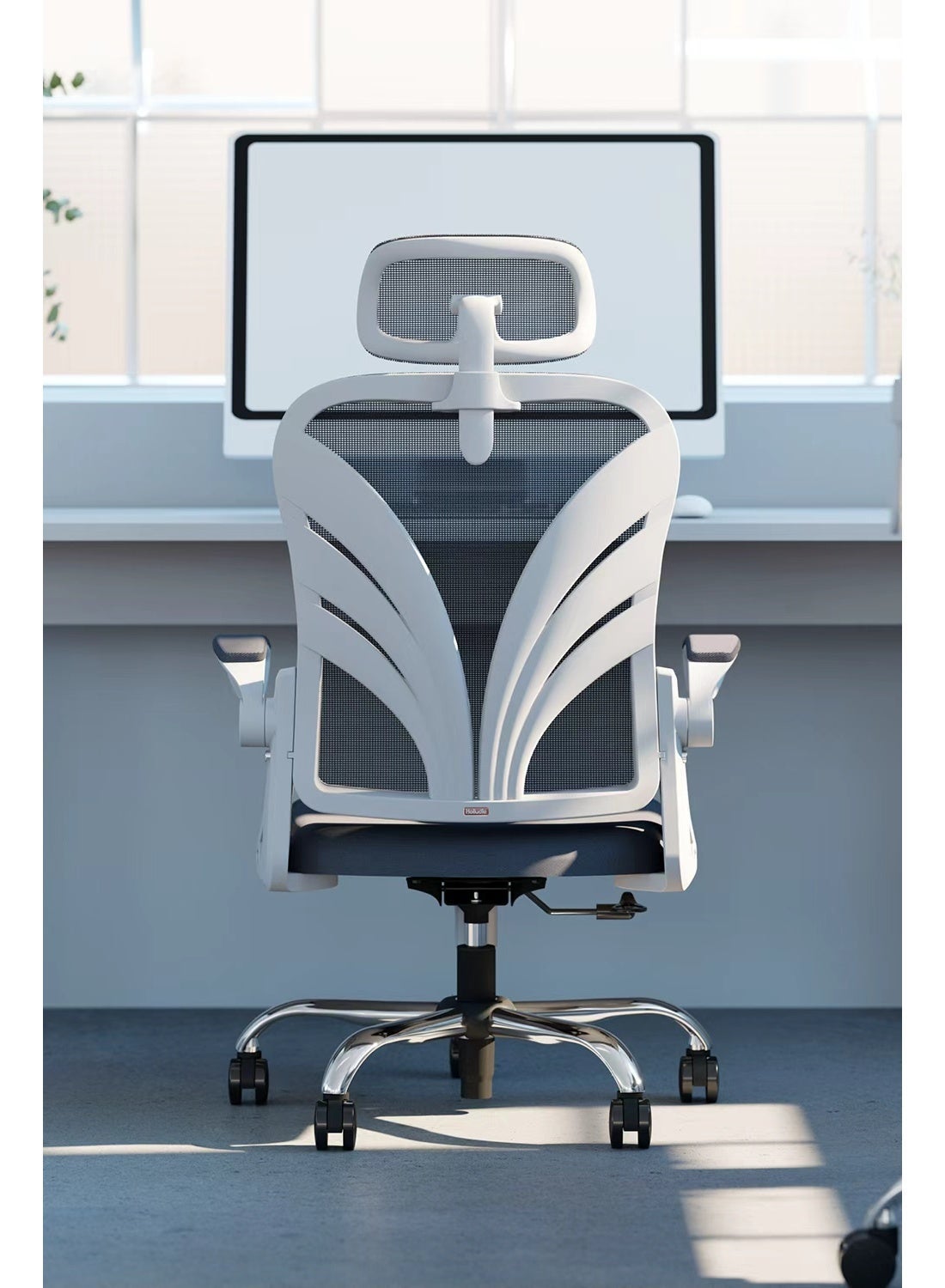 HOLLUDLE Ergonomic Office Chair with Foldable Backrest, Computer Desk Chair with Flip-up Armrests, Mesh Lumbar Support and 2D Headrest Big and Tall Office Chair, White (Folder2-GR)