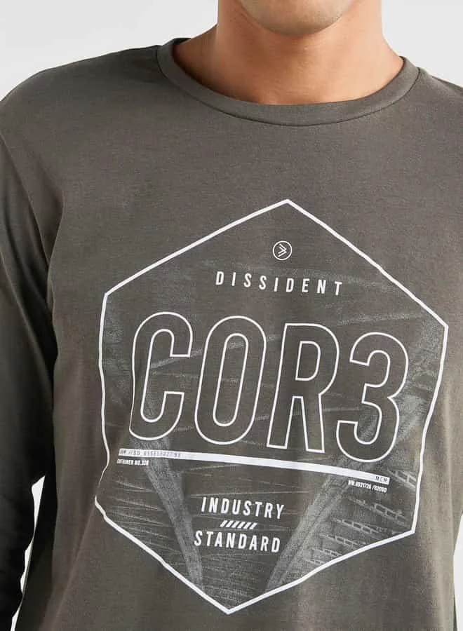 Splash FAV Printed Crew Neck T-shirt with Long Sleeves