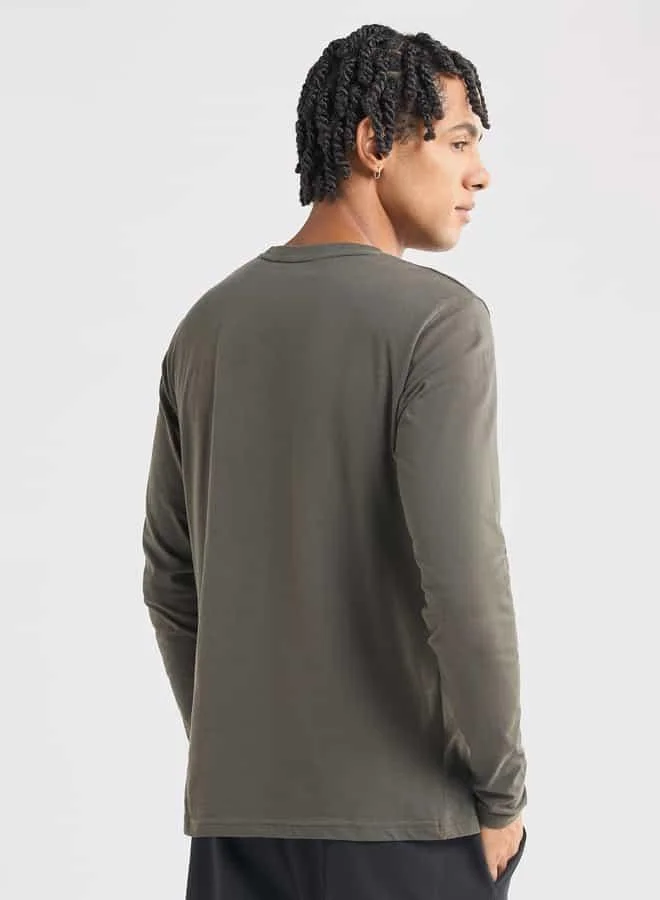 Splash FAV Printed Crew Neck T-shirt with Long Sleeves