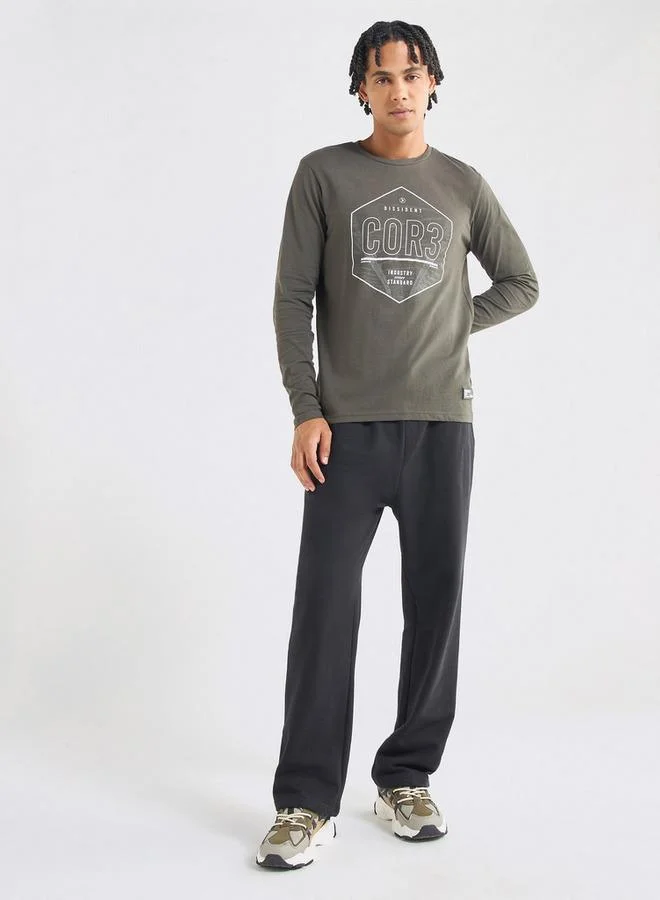 Splash FAV Printed Crew Neck T-shirt with Long Sleeves