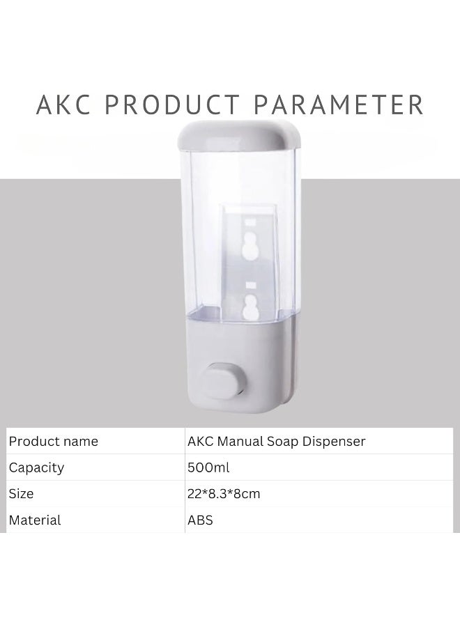 AKC 500ml Wall Mounted Manual Soap Dispenser – ABS Plastic Hand Wash, Foam or Liquid Soap Dispenser for Bathroom, Kitchen, Hotel & Commercial Use – Durable & Budget-Friendly (White) - Image 2