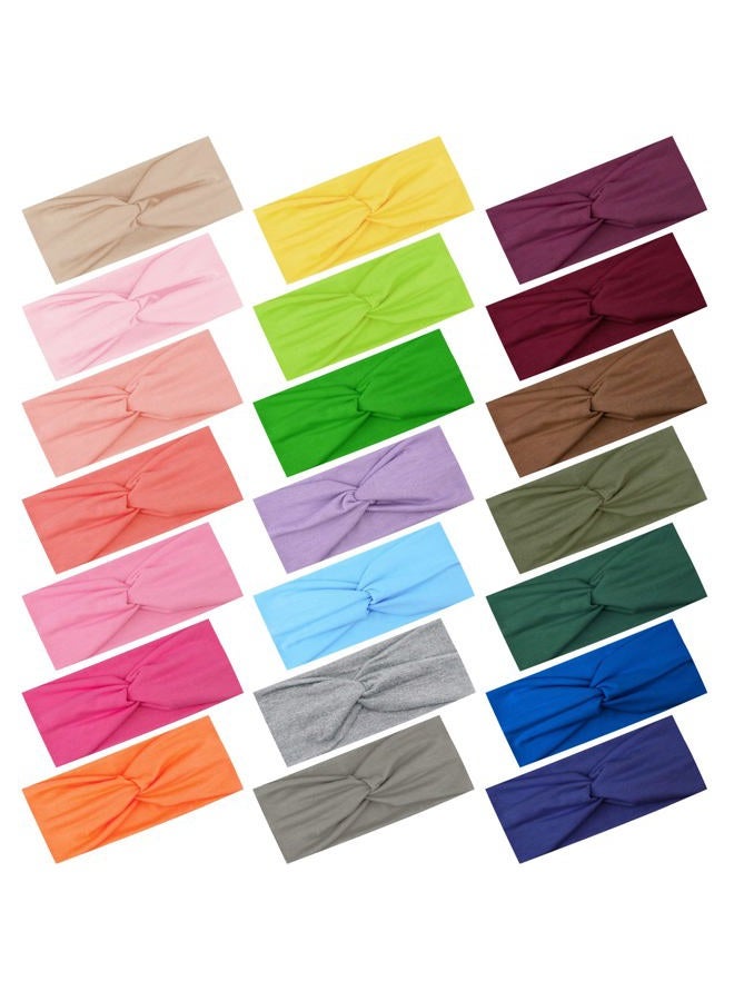 FEQO 21 Pieces Stretchy Twist Headbands for Women Wide Turban Elastic Fabric Headband Colorful Workout Sport Yoga Hair Wrap - Image 1