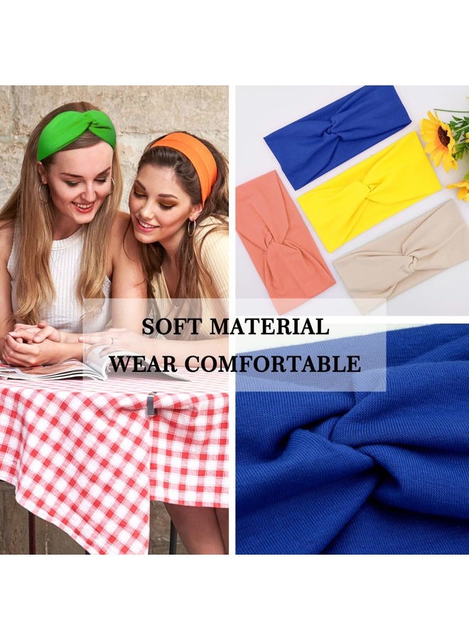 FEQO 21 Pieces Stretchy Twist Headbands for Women Wide Turban Elastic Fabric Headband Colorful Workout Sport Yoga Hair Wrap - Image 3