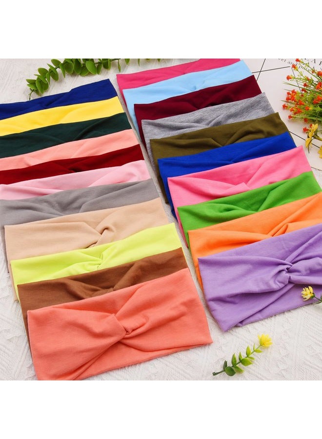 FEQO 21 Pieces Stretchy Twist Headbands for Women Wide Turban Elastic Fabric Headband Colorful Workout Sport Yoga Hair Wrap - Image 4