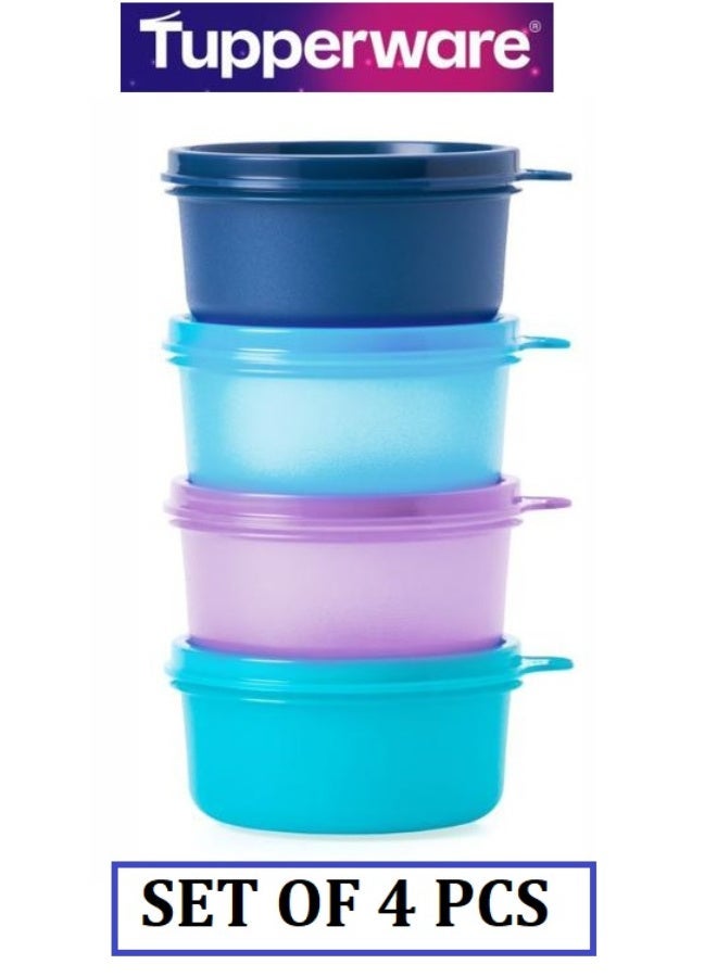 Tupperware Original Spill Proof Air tight Tropical Round Stax Storage Lunch food Container bowl/Box/Jar 200ml set of 4 pc - Image Colors (turquoise, light purple, sky blue and Dark blue) - Image 1
