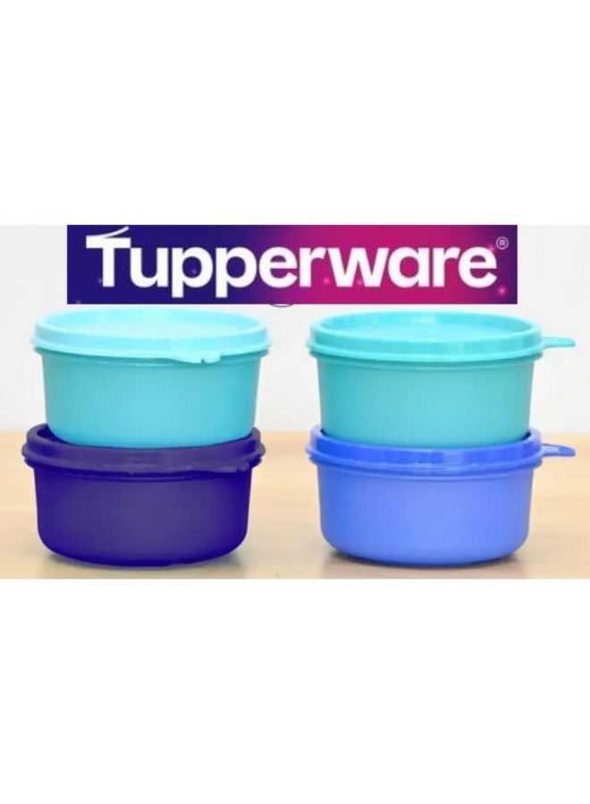 Tupperware Original Spill Proof Air tight Tropical Round Stax Storage Lunch food Container bowl/Box/Jar 200ml set of 4 pc - Image Colors (turquoise, light purple, sky blue and Dark blue) - Image 2