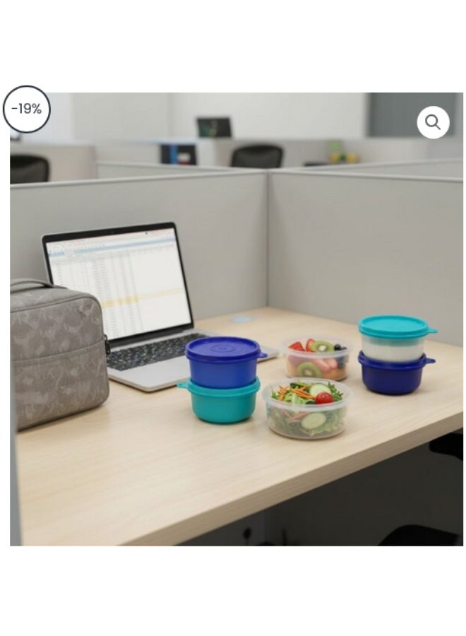 Tupperware Original Spill Proof Air tight Tropical Round Stax Storage Lunch food Container bowl/Box/Jar 200ml set of 4 pc - Image Colors (turquoise, light purple, sky blue and Dark blue) - Image 3