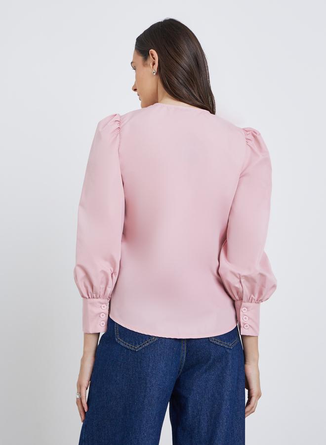 ستايلي بلوزة سادة بأكمام بالون - Image 5