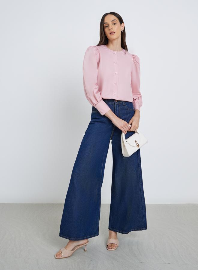 ستايلي بلوزة سادة بأكمام بالون - Image 2