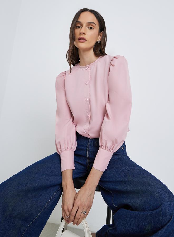 ستايلي بلوزة سادة بأكمام بالون - Image 3