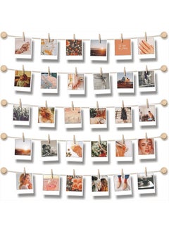 BIZYAC Hanging Photo Display Room Wall Decor - Sculptural Picture Frames Collage - 5 Strings with 30 Clips - 3M Self Adhesive Hooks - No Holes Drilling - 30 x 30 inch  - Image 1