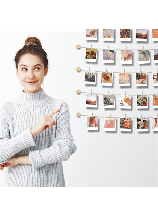 BIZYAC Hanging Photo Display Room Wall Decor - Sculptural Picture Frames Collage - 5 Strings with 30 Clips - 3M Self Adhesive Hooks - No Holes Drilling - 30 x 30 inch  - Image 5