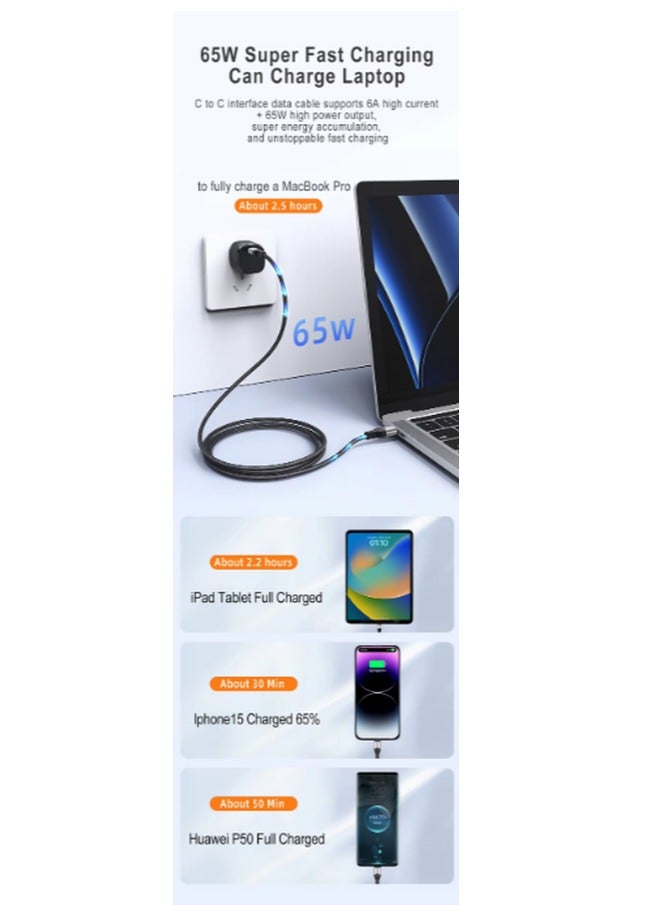 وبو 65 واط 6A كابل فائق السرعة كابل بيانات USB شحن سريع من النوع c إلى كابل من النوع c - Image 3