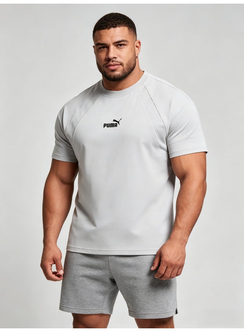 بوما PUMA Men's Classic Small Logo T-Shirt, Light Grey Premium Cotton Short Sleeve Crew Neck Tee - Image 2