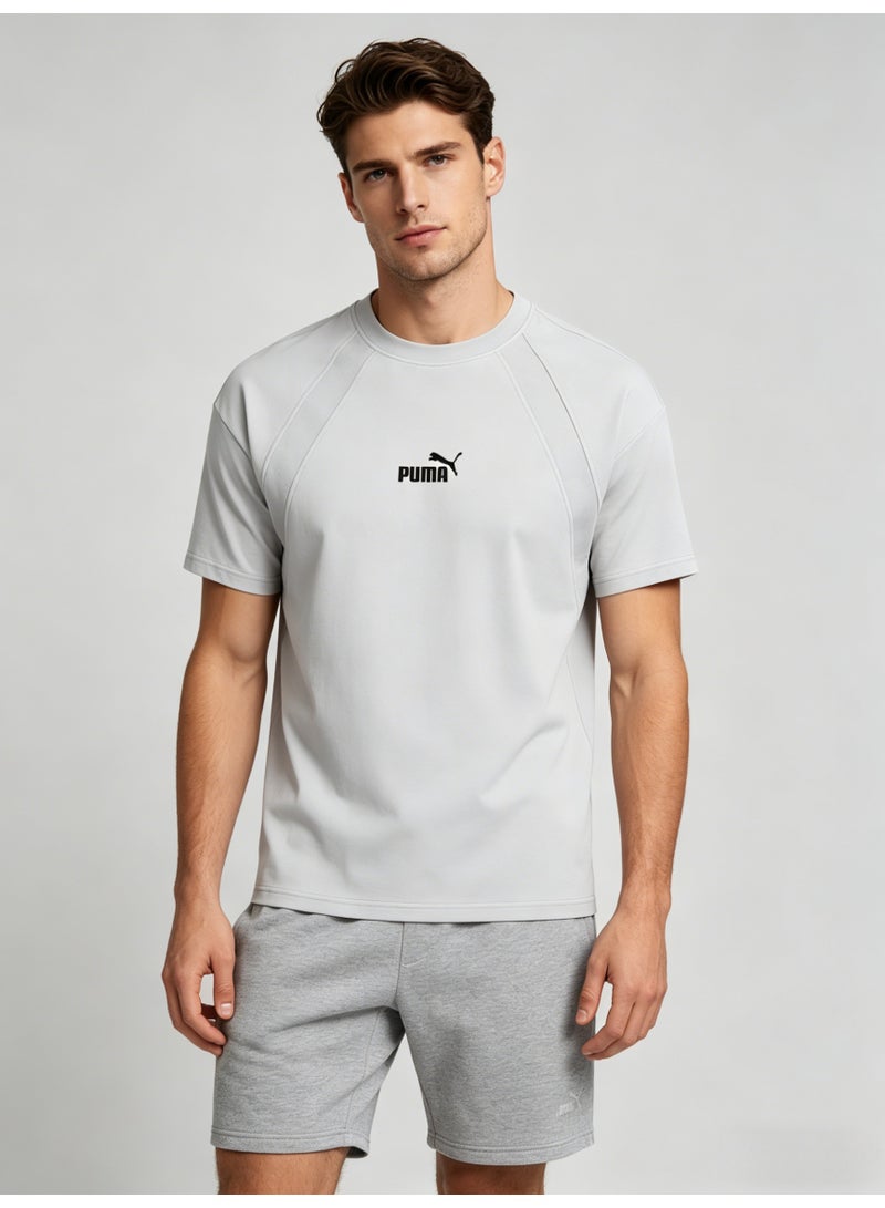 بوما PUMA Men's Classic Small Logo T-Shirt, Light Grey Premium Cotton Short Sleeve Crew Neck Tee - Image 5