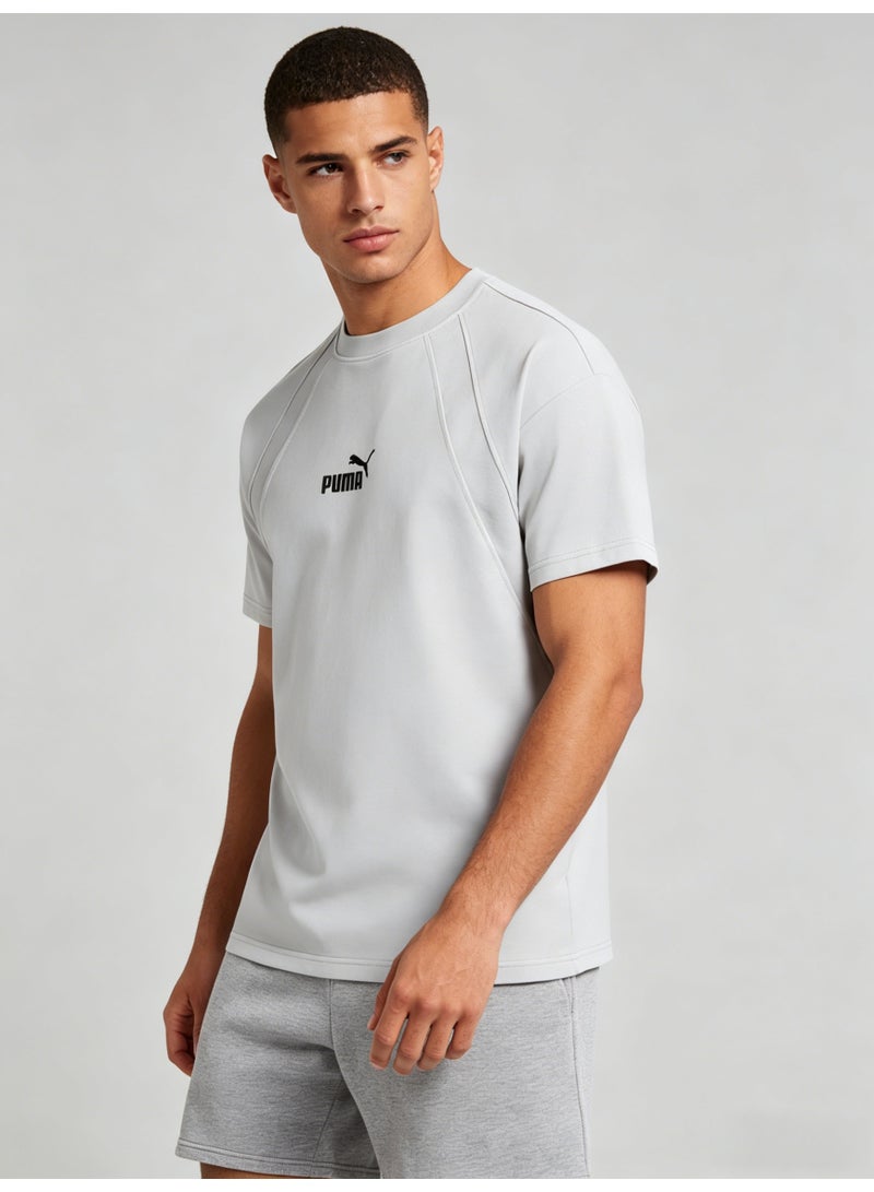 بوما PUMA Men's Classic Small Logo T-Shirt, Light Grey Premium Cotton Short Sleeve Crew Neck Tee - Image 4