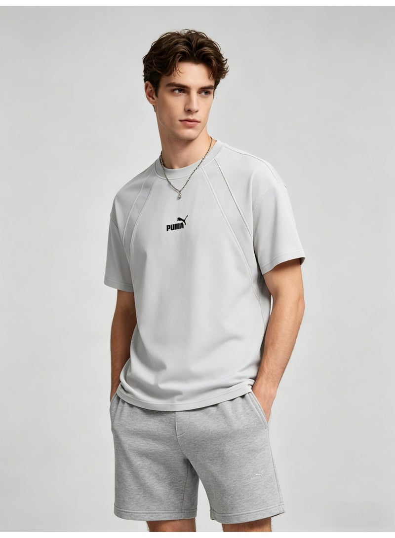 بوما PUMA Men's Classic Small Logo T-Shirt, Light Grey Premium Cotton Short Sleeve Crew Neck Tee - Image 3