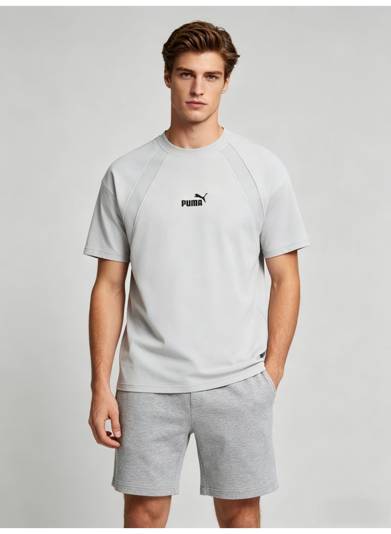بوما PUMA Men's Classic Small Logo T-Shirt, Light Grey Premium Cotton Short Sleeve Crew Neck Tee - Image 1