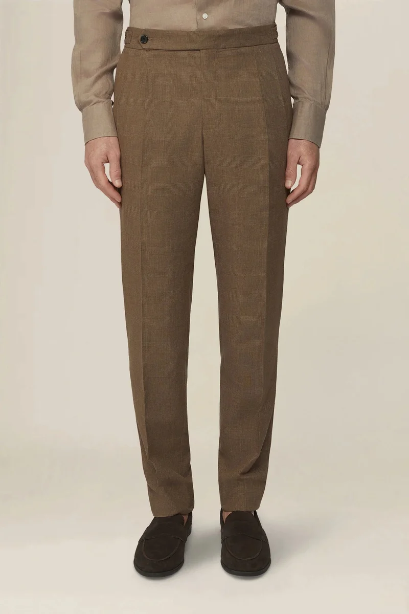Doppelganger Men's Prince of Wales trousers with double pleats and side buckles - Beige