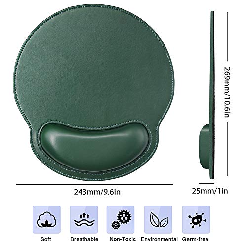iVeze Ergonomic Mouse Pad with Wrist Support,PU Leather Mousepad for Laptop Computers,Non Slip Rubber Base Memory Foam Wrist Rest Mouse Pads for Home Work Office Easy Typing Pain Relief,Green - Image 2