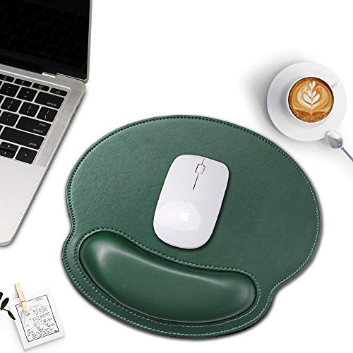 iVeze Ergonomic Mouse Pad with Wrist Support,PU Leather Mousepad for Laptop Computers,Non Slip Rubber Base Memory Foam Wrist Rest Mouse Pads for Home Work Office Easy Typing Pain Relief,Green - Image 3