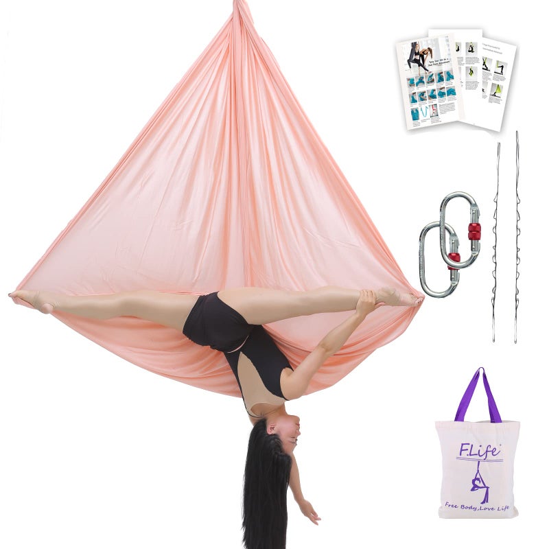 Flife F.Life Aerial Yoga Hammock 5.5 yards Premium Aerial Silk Fabric Swing for Antigravity Inversion Include Daisy Chain,Carabiner and Pose Guide - Image 1