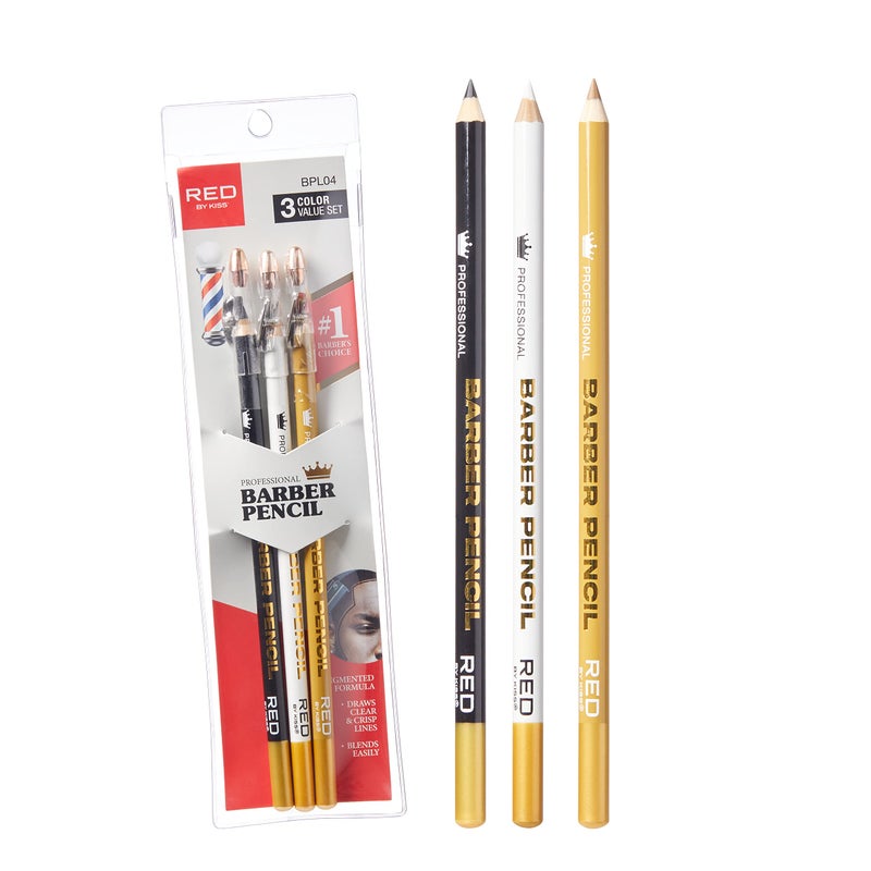 Red by Kiss Red by Kiss 3PCS Barber Pencil with Builtin Sharpener  Edge Hairline Razor Trace and Beard Guide Outliner Pencils Value Set