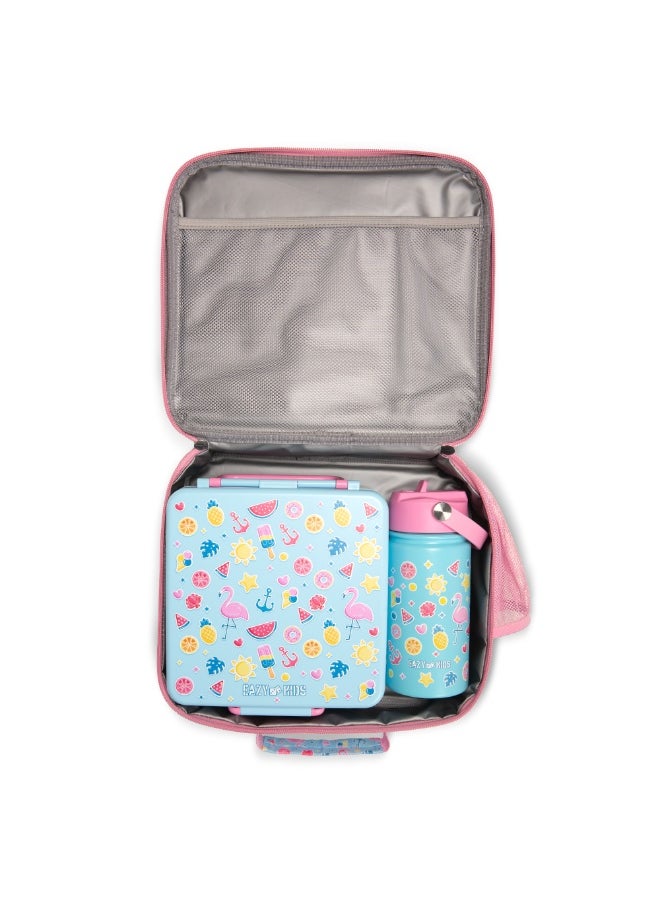 Eazy Kids Eazy Kids Jumbo Bento Lunch Box w/ 360ml Steel Water Bottle, Spoon & Fork Set, and Insulated Lunch Bag - Flamingo Pink  - Image 5