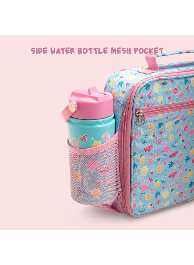 Eazy Kids Jumbo Bento Lunch Box w/ 360ml Steel Water Bottle, Spoon & Fork Set, and Insulated Lunch Bag - Flamingo Pink