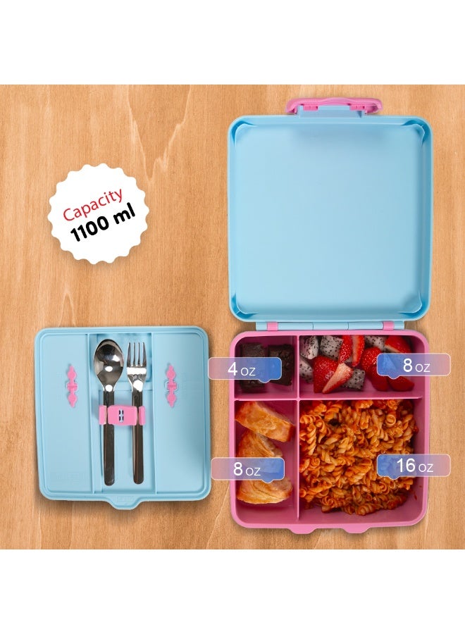 Eazy Kids Jumbo Bento Lunch Box w/ 360ml Steel Water Bottle, Spoon & Fork Set, and Insulated Lunch Bag - Flamingo Pink