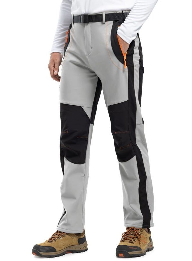 Rdruko Men's Snow Ski Pants Waterproof Insulated Winter Hiking Snowboard Fleece Lined Pants with Belt, Light Grey, L - Image 2
