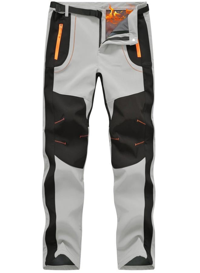 Rdruko Men's Snow Ski Pants Waterproof Insulated Winter Hiking Snowboard Fleece Lined Pants with Belt, Light Grey, L - Image 1