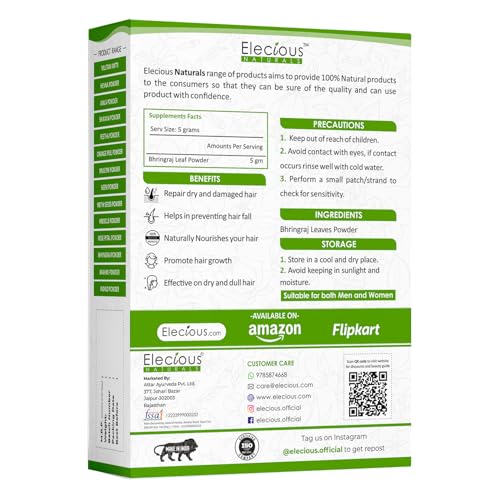 Elecious Bhringraj Powder for Hair Growth Edible Good for Hair Pack, Hair Oil and Oral Consumption Preservative Free Suitable for All Hair Types 200gm - Image 2